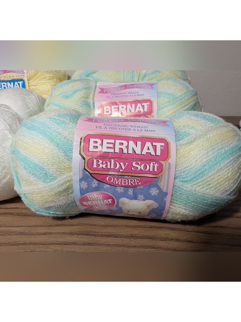 Vintage Bernat Baby Soft Yarn Bundle 3 Verigated Skiens yellow white green